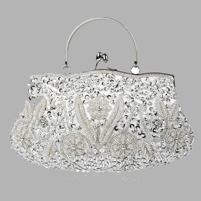 کیف دستی عروس؛ چرم پولکی 2 مدل مجلسی دوشی سفید کرم مروارید دوزی