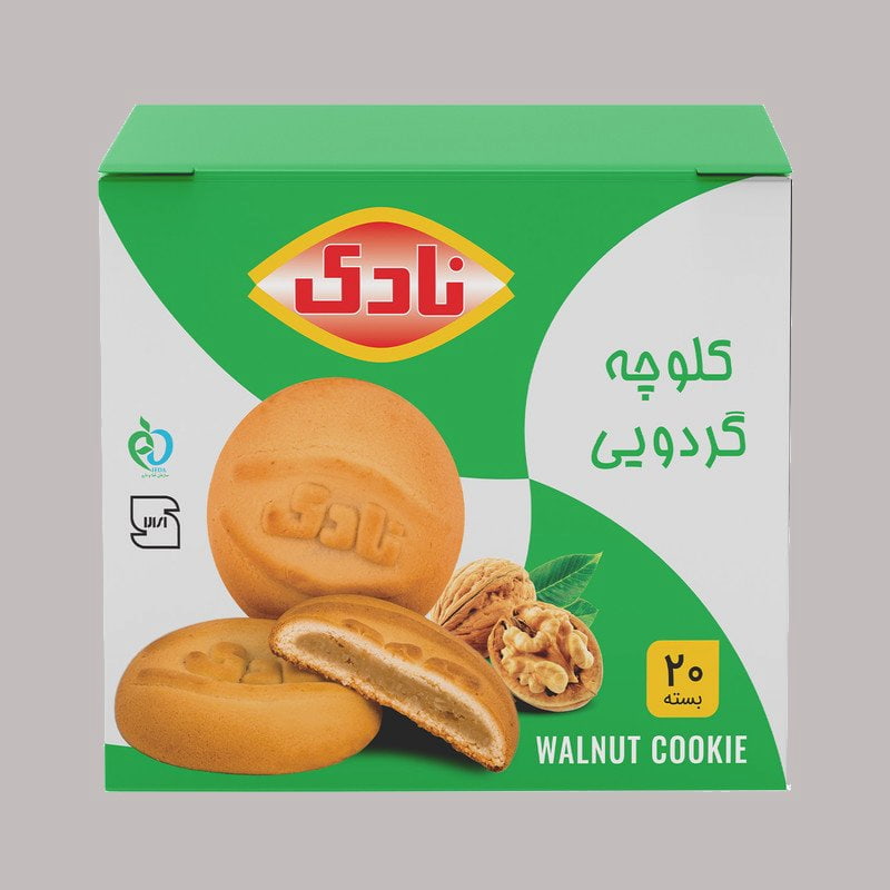 کلوچه گردویی نادی؛ انرژی زا بسته بندی (پلاستیکی مقوایی) بهداشتی