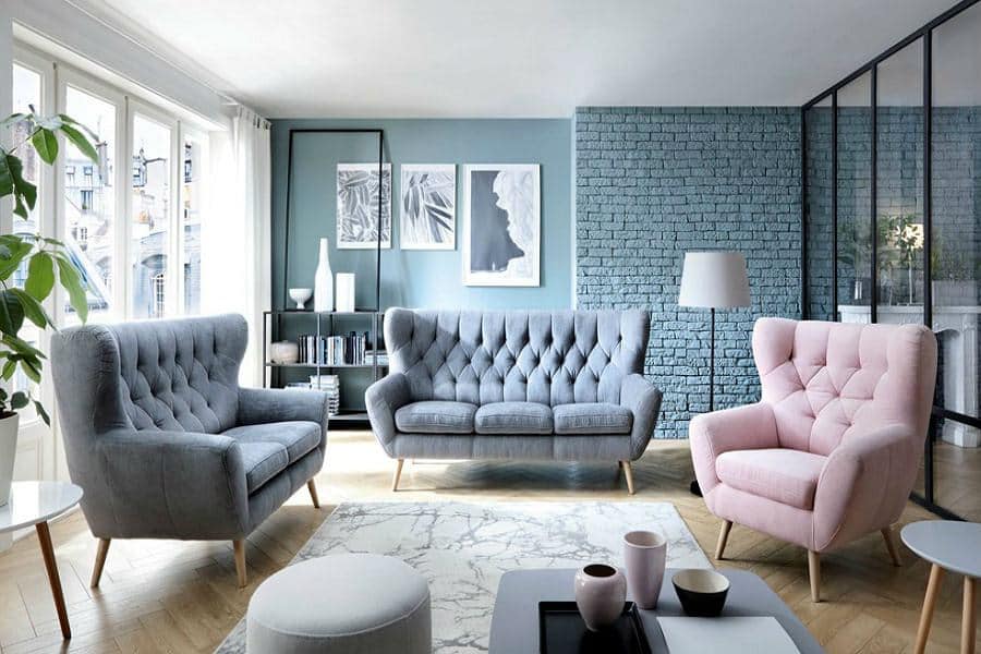 مبل چستر طوسی صورتی؛ راش 2 نوع راحتی کلاسیک Chester sofa