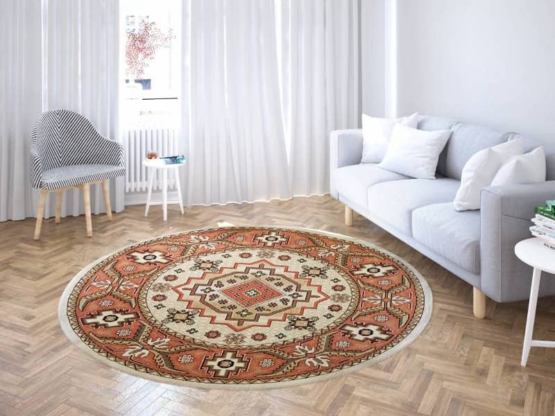 فرش ماشینی گرد؛ بیضی 2 رنگ تیره روشن دارای تراکم بالا machine