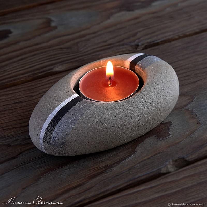 جاشمعی سنگی (شمعدان) پایه دار رومیزی کرم قهوه ای 6*10 8*12 سانتی متر 