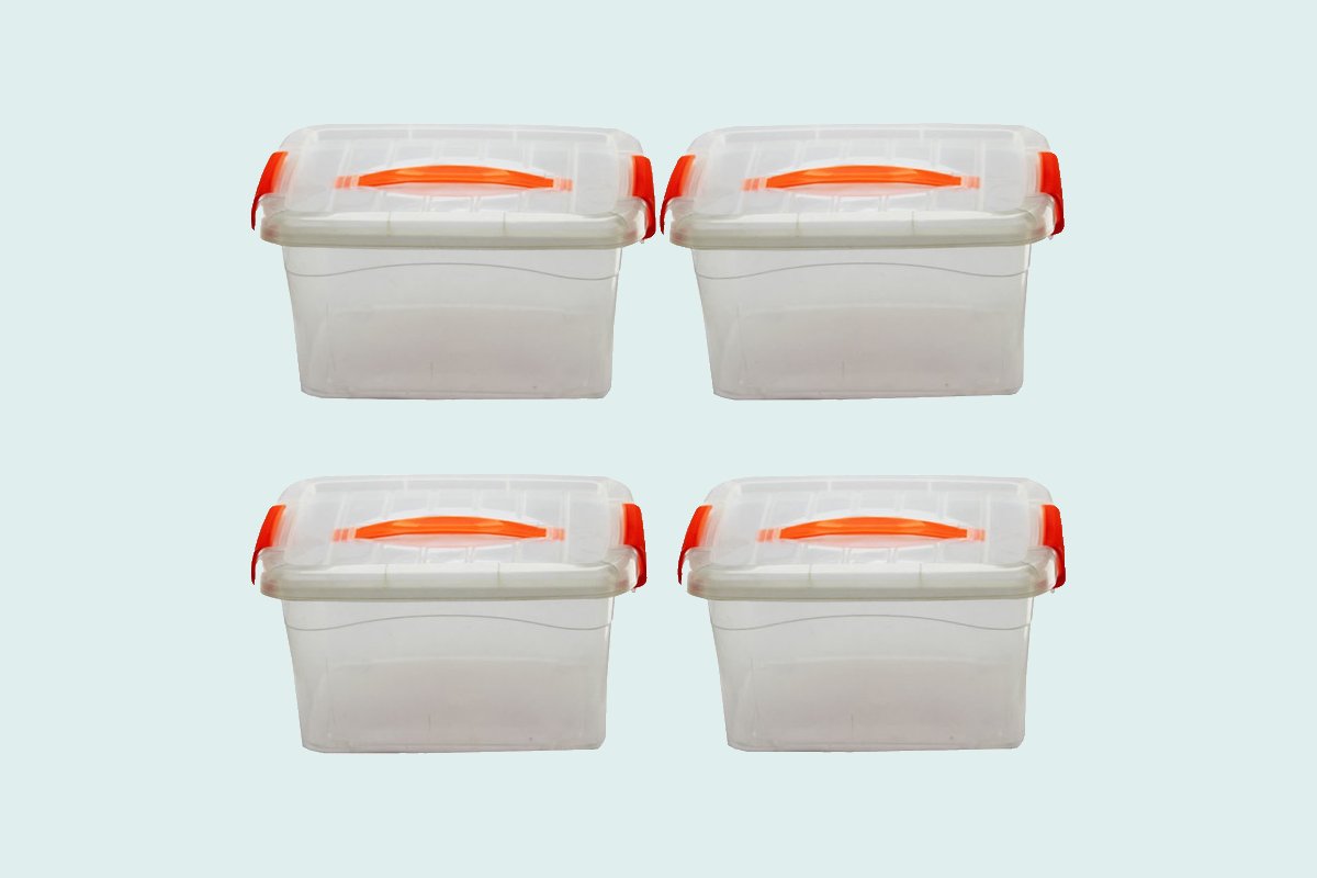 ظرف پلاستیکی درب دار خیلی بزرگ؛ قرمز سفید نارنجی مقاوم بسته بندی 16 عددی