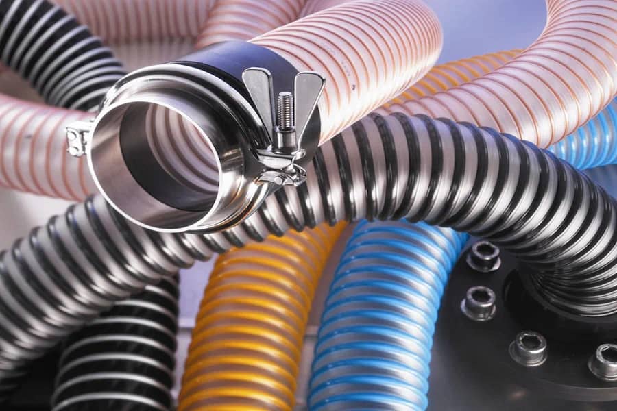 شیلنگ صنعتی فنردار؛ انتقال مایعات جامدات گاز (صنعت نفت راه سازی) انعطاف پذیر الیاف پلاستیکی