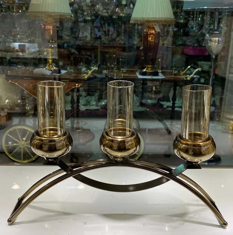 جاشمعی سه شعله؛ کریستال سنگ چوب 2 رنگ مشکی طلایی resistant