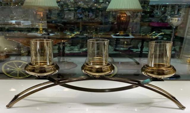 جاشمعی سه شعله؛ کریستال سنگ چوب 2 رنگ مشکی طلایی resistant