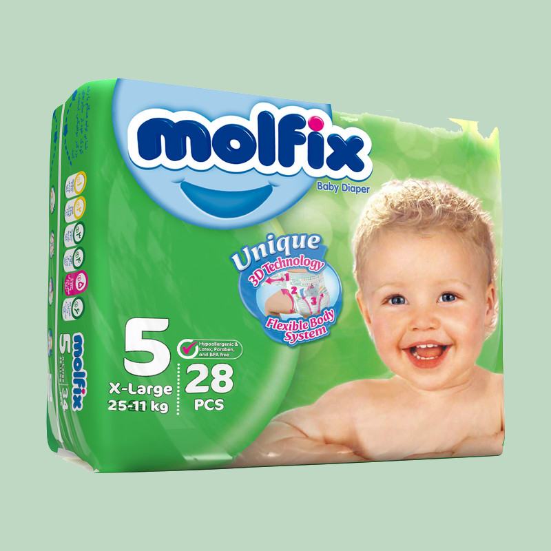 پوشک بچه مولفیکس؛ الیاف کانفی 2 رنگ سفید کرم پمپرز جان بب Molefix