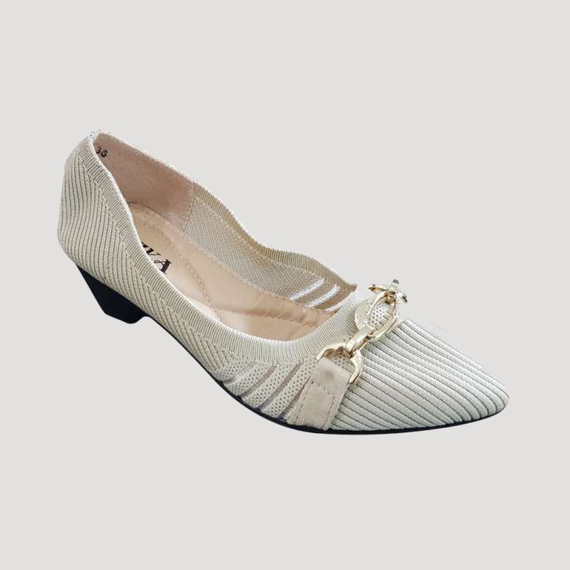 کفش مجلسی دخترانه نوجوان؛ پاشنه دار 2 رنگ سفید طلایی