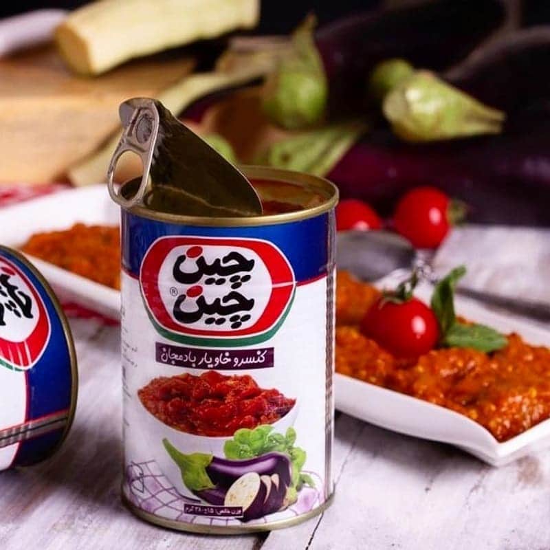 کنسرو بادمجان چین چین؛ بسته بندی قوطی وزن (410 380) گرمی