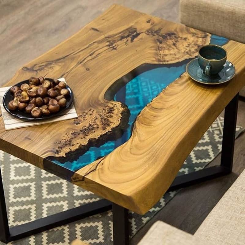 میز جلو مبلی رزین؛ چوب شیشه مستحکم 3 رنگ طوسی قهوه ای سفید