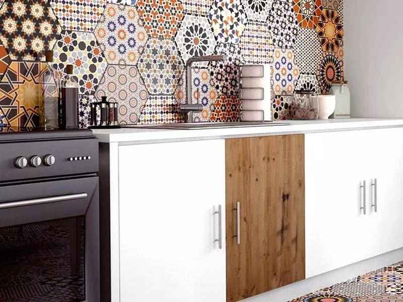 کاشی بین کابینتی شیک؛ مدرن اسلیمی ساده 2 سطح شیشه سرامیک