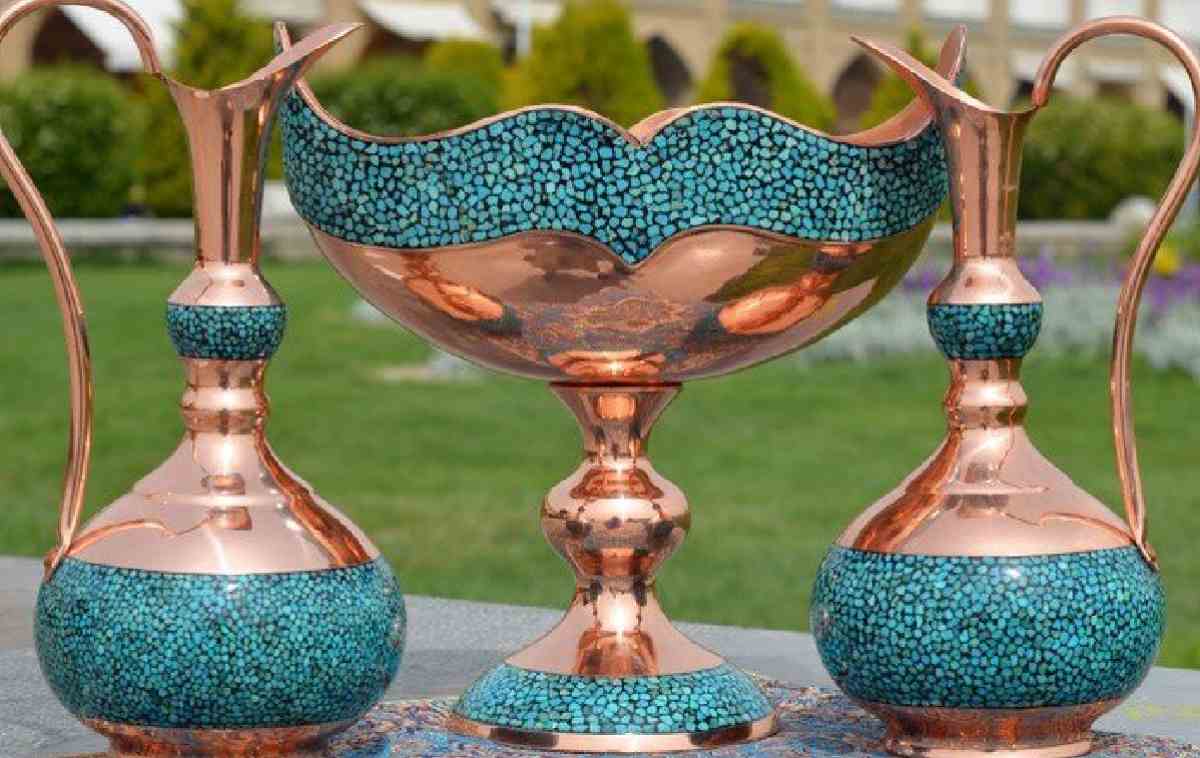 خرید ظروف مسی با تزیین فیروزه با قیمت استثنایی