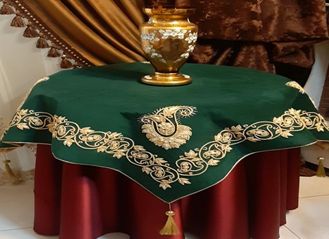 رومیزی ترمه سبز همراه با توضیحات کامل و آشنایی