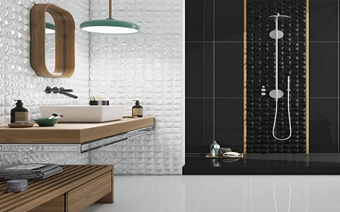 خرید عمده  کاشی حمام سفید مشکی با بهترین شرایط