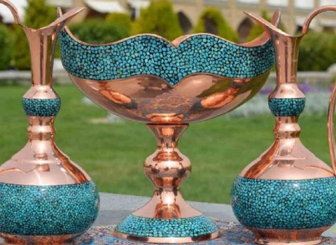 قیمت خرید عمده ظروف مسی فیروزه کوب ارزان و مناسب