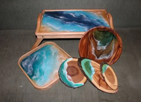 ظروف رزینی هفت سین؛ چینی چوبی 2 جنس رزین اپوکسی سفید طلایی