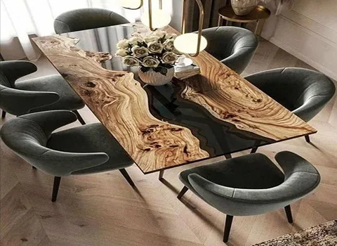 میز ناهار خوری رزین اپوکسی؛ جنس چوب راش گردو زیبایی منحصر به فرد