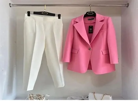 کت و شلوار زنانه مجلسی سایز بزرگ؛ ساده تک رنگ آستر دار