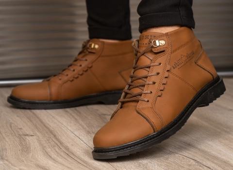 کفش مردانه نیم بوت (بوت) چرم جیر کتان 2 رنگ مشکی قهوه ای