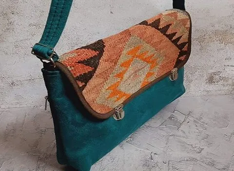 کیف گلیم دستباف؛ زرشکی نارنجی قرمز (سنتی ترکمن) جاجیم