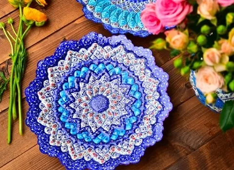 ظروف مینا کاری در تهران؛ مسی نقره طلا رنگ (آبی سبز قرمز)