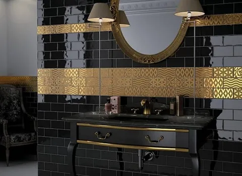 کاشی حمام مشکی طلایی همراه با توضیحات کامل و آشنایی