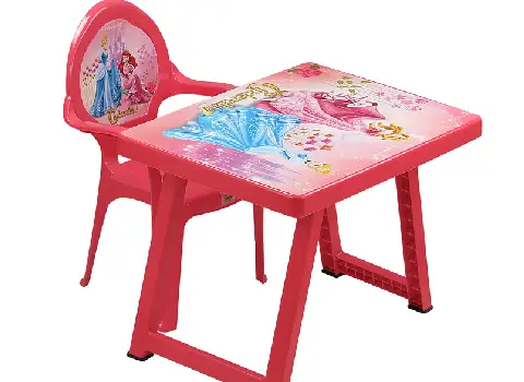 میز و صندلی تاشو تحریر؛ پلاستیکی فلزی چوبی (صورتی آبی سفید)