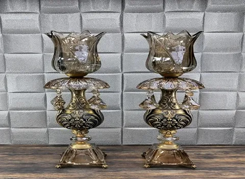 جاشمعی شامپاینی؛ پایه دار چند شاخه 3 جنس برنز مس کریستال