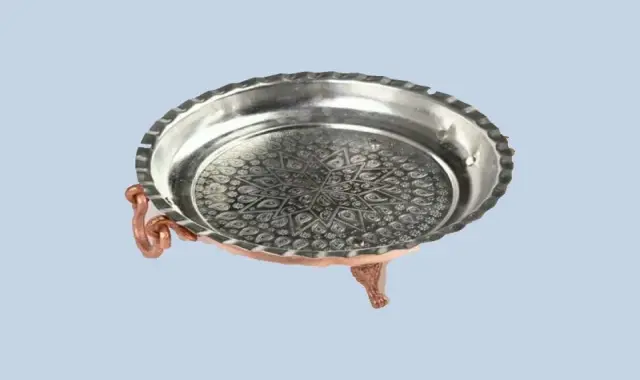 سینی گرد مسی سفید؛ سبک خوش دست (پذیرایی دکوری) رنگ ثابت