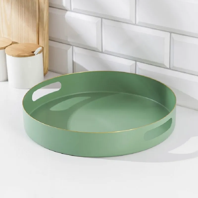 سینی پلاستیکی گرد؛ پلی اتیلن دو رنگ صورتی سبز قطر 40 سانتیمتر