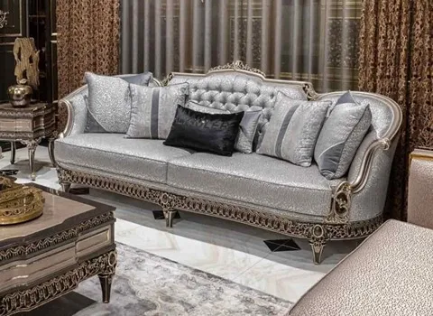 مبل سلطنتی خاکستری؛ کلاسیک استیل 2 چوب گردو راش