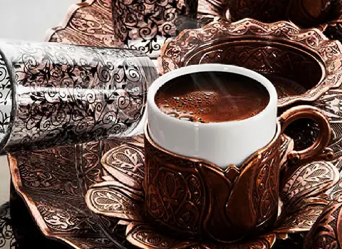 فنجان قهوه خوری مسی؛ نقره ای چکش کاری قلم زنی انتقال سریع حرارت