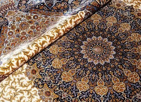 فرش دستباف ابریشم سه متری؛ طرح شاه عباسی تولید (کاشان تبریز قم)