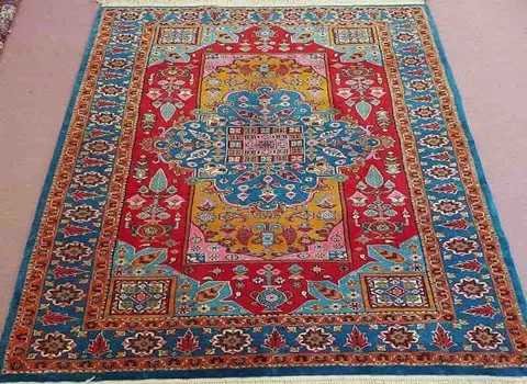 فرش دستباف بختیاری؛ پشمی پنبه ای رنگبندی نارنجی آبی قرمز سبز Carpet