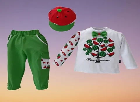 لباس نوزادی شب یلدا؛ قرمز سبز پنبه ای انار هندوانه 9 ماه