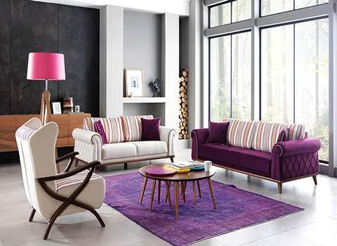 خرید مبل راحتی بنفش و کرم با قیمت استثنایی