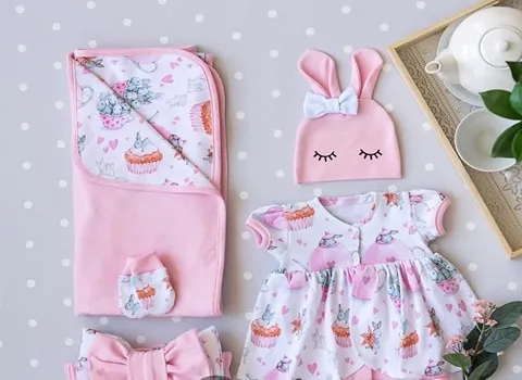 لباس نوزادی دخترانه تابستانی؛ پیراهن شلوارک (پنبه کتان) ضد حساسیت