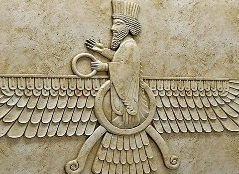 تابلو سنگ فروهر؛ مرمریت خوی آیین زرتشت (40*80) سانتی متر