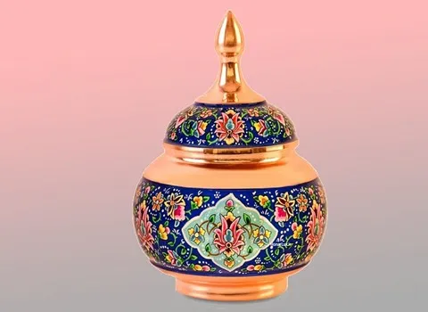 ظروف مسی منبت کاری شده (خاتم کاری) برجسته گلدار دربدار