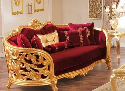 قیمت خرید عمده مبل سلطنتی زرشکی طلایی ارزان و مناسب