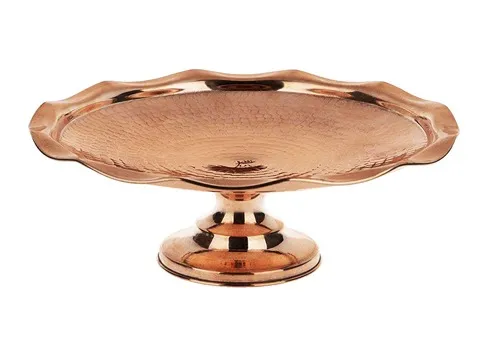 ظروف مسی پایه دار؛ فیروزه کوبی نقطه کوبی میناکاری (نقره ای قلع اندود)