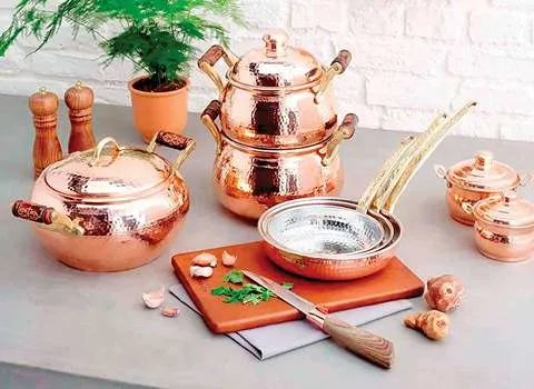 ظروف مسی برای فیروزه کوبی؛ دکوراسیون آشپزی براق شفاف dish