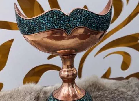 ظروف مسی ملیله کاری؛ روکش نقره شامل (گلدان شمعدان سینی) تزئینی 