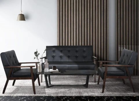 مبل اداری ارزان؛ چوبی تیره چهارگوش زاویه دار 4 نفره