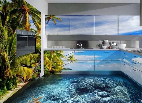 کاشی سرامیک سه بعدی؛ دریا آبشار 3 مدل چاپی منظره یکدست دیوار