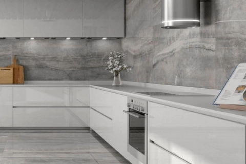 کاشی آشپزخانه طوسی؛ ساده طرحدار 2 نوع پولیش گرانیت (90*30 30*30)