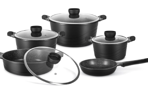 قابلمه 7 پارچه تفلون؛ کوچک بزرگ رنگ مشکی قرمز صورتی سبز