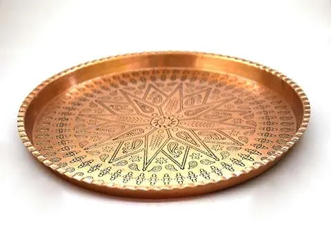 سینی مسی طرح جدید؛ لبه کوتاه عمق کم ساده منقش ابعاد 25*25