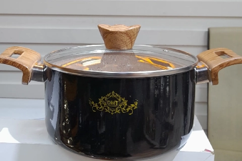 قابلمه گرانیتی اصل؛ مشکی طلایی قرمز صورتی (15 23 30) پارچه