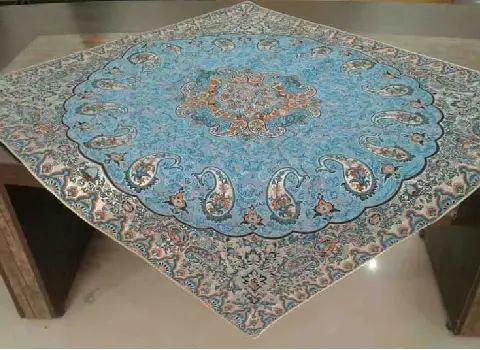 ترمه رومیزی سنتی؛ پشم ابریشم 2 طرح بته جقه سرو خمیده