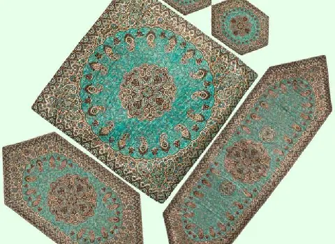 ترمه پنج تکه یزد؛ رومیزی مغزی دوزی ابعاد مختلف مختص تزیین خانه